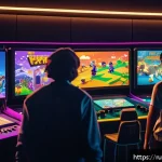 Home 18 고전 게임의 리메이크 성공 사례 - A nostalgic video game remake scene showing a group of diverse players from different generations ga...