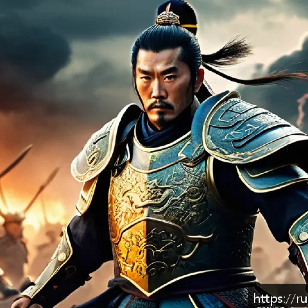 삼국지 영걸전 숨겨진 캐릭터 - A dynamic battle scene in an ancient Chinese setting featuring Li Zicheng, a rare attacking hero fro...